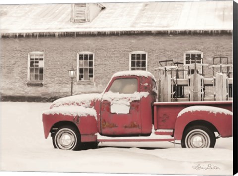 Framed Old Sled Works Red Truck Print