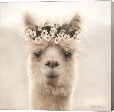 Framed Alpaca with Flowers Print