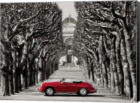 Framed Roadster in Tree Lined Road, Paris Print