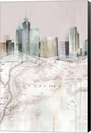 Framed Blushing Manhattan Map I Print