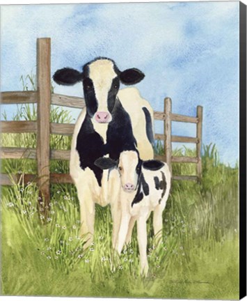 Framed Farm Family Cows Print