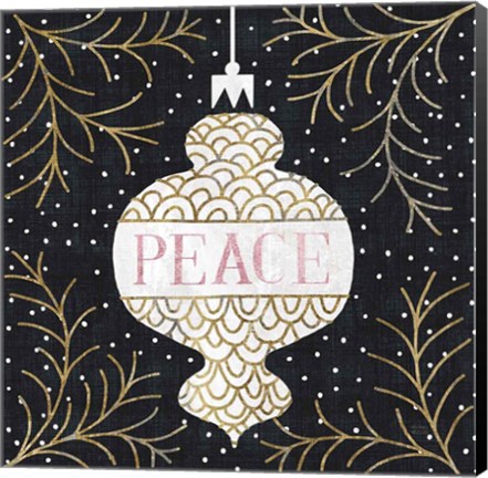 Framed Jolly Holiday Ornaments Peace Metallic Print