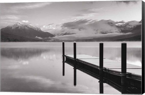 Framed Lake McDonald Dock BW Print