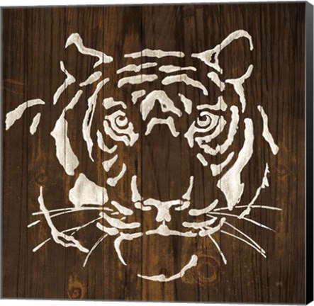Framed White Tiger on Dark Wood Print
