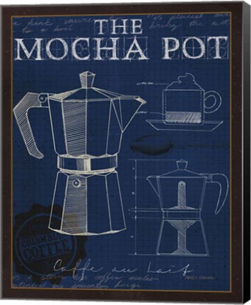 Framed Coffee Blueprint II Indigo Print