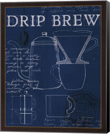 Framed Coffee Blueprint III Indigo Print