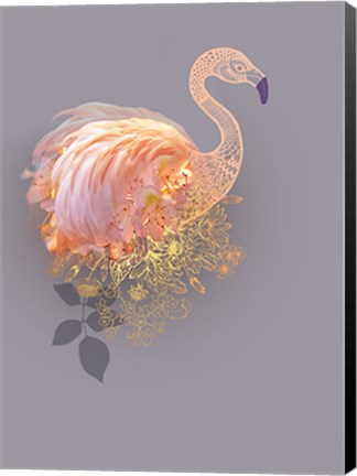 Framed Floral Gold Flamingo Print