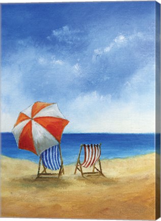 Framed Deck Chairs on Beach Print