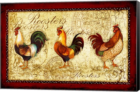 Framed Rooster Trio Print