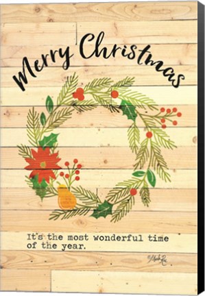 Framed Merry Christmas Wreath Print