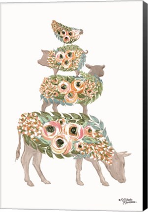 Framed Floral Stacked Animals Print