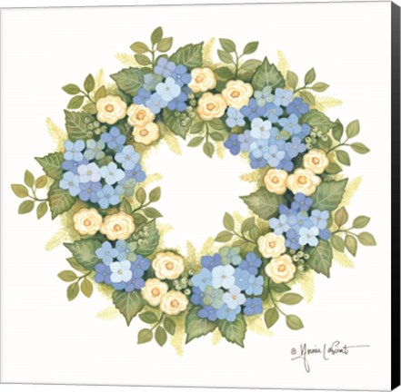 Framed Hydrangeas in Bloom Wreath Print