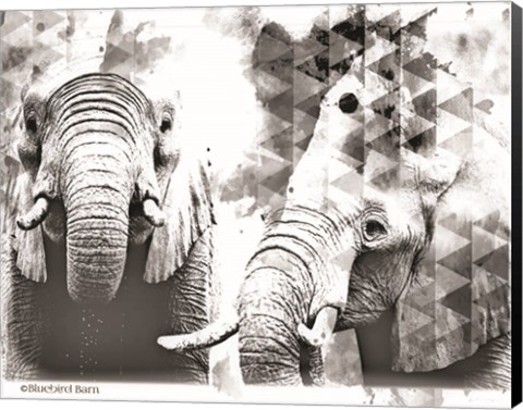 Framed Modern Black &amp; White Elephants Print