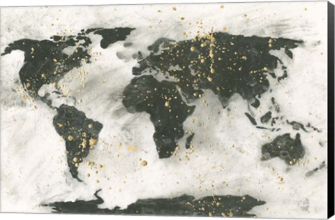 Framed World Map Gold Speckle Print