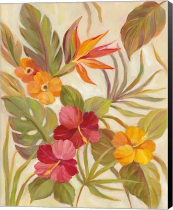 Framed Coral Tropical Floral I Print