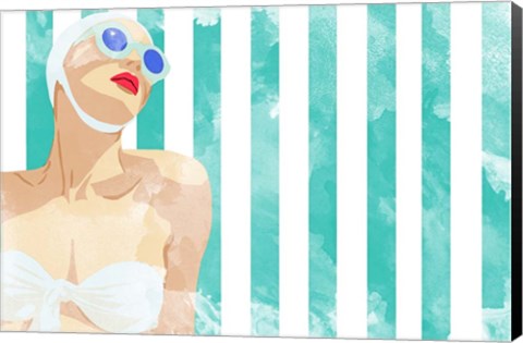 Framed Bathing Beauty on Teal Towel Print