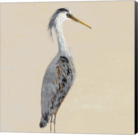 Framed Heron on Tan I Print