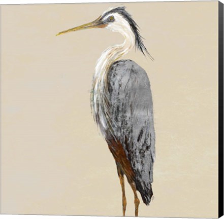 Framed Heron on Tan II Print