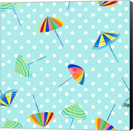 Framed Beach Umbrellas on Dots Print