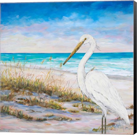 Framed Egret on the Beach Print