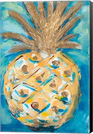 Framed Blue Gold Pineapple Print