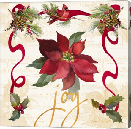 Framed Christmas Poinsettia Ribbon IV Print