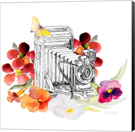 Framed Camera Sketch on Fall Floral I Print