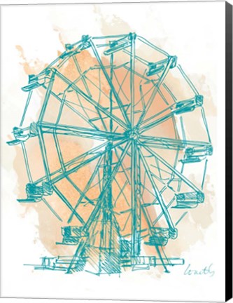 Framed Teal Ferris Wheel I Print