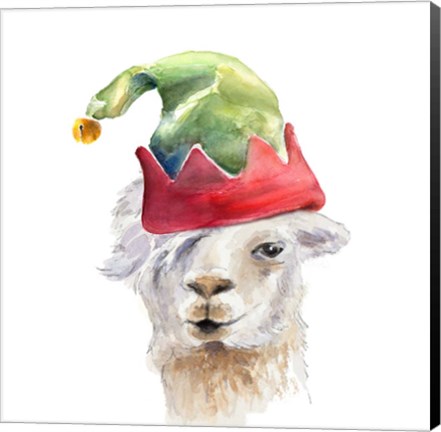 Framed Christmas Hat Llama Print