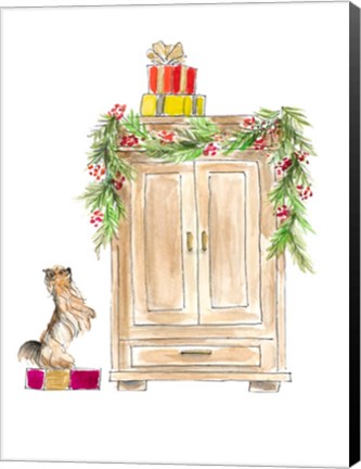 Framed Armoire Decorated with Garland Print