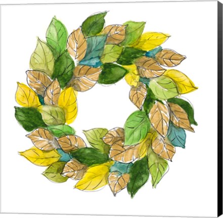 Framed Green Metallic Leaf Wreath Print