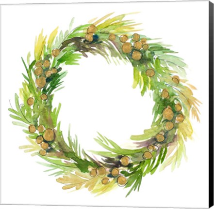 Framed Green Metallic Spruce Wreath Print