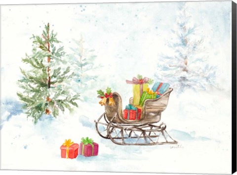 Framed Presents in Sleigh on Snowy Day Print