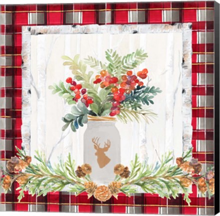 Framed Holiday Sprig on Plaid II Print