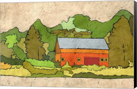 Framed Cabin in the Green Forest Print