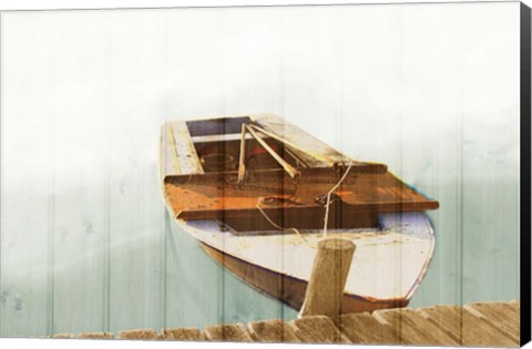 Framed Boat with Textured Wood Look II Print