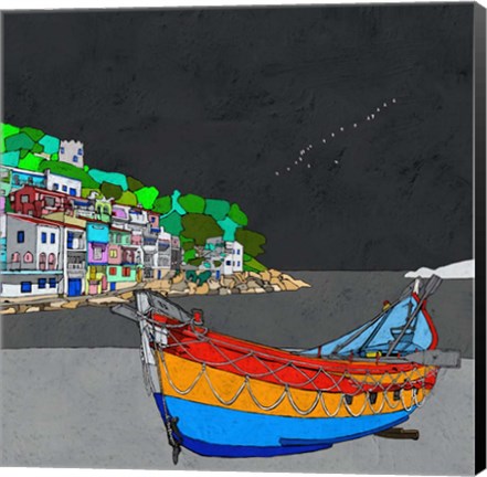 Framed Boat Ride along the Coast I Print