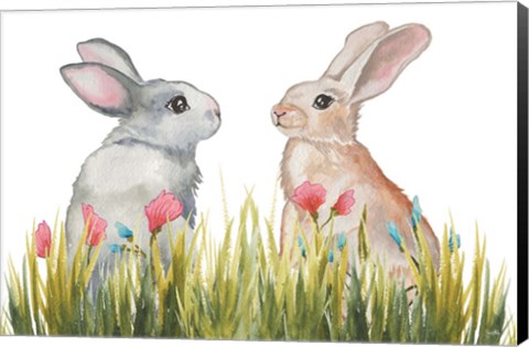 Framed Bunnies Among the Flowers II Print