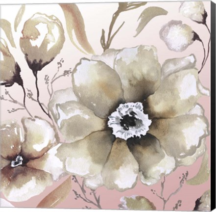 Framed Neutral Flowers on Pink I Print