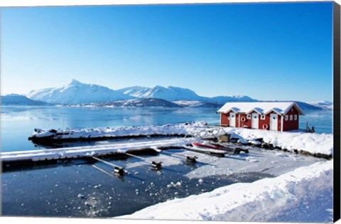 Framed Fishing Dock on the Fjord Print