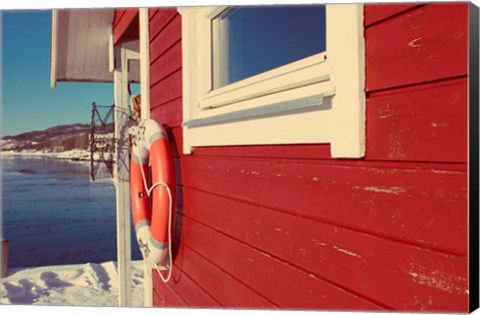 Framed Lake House in Winter Print