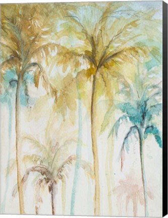 Framed Watercolor Palms in Blue II Print