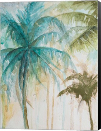 Framed Watercolor Palms in Blue I Print