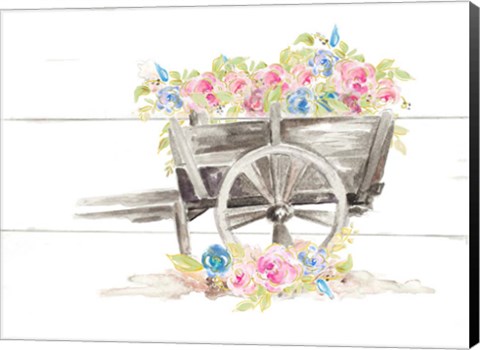 Framed Wood Cart Floral Print