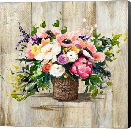 Framed Basket with Flowers Print