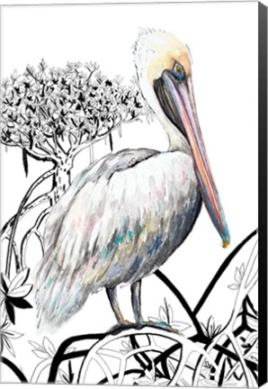 Framed Pelican on Branch II Print