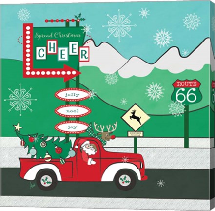 Framed Retro Santa Driving II Print