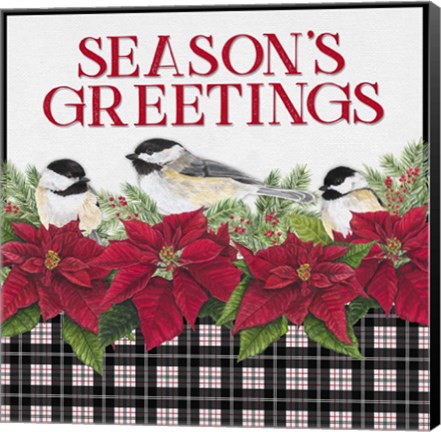 Framed Chickadee Christmas Red IV Seasons Greetings Print