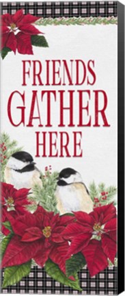 Framed Chickadee Christmas Red - Friends Gather vertical Print