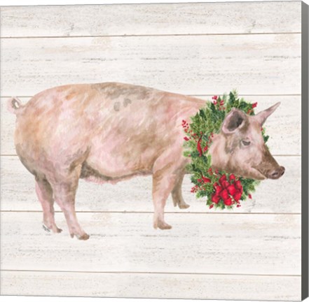 Framed Christmas on the Farm IV Pig Print